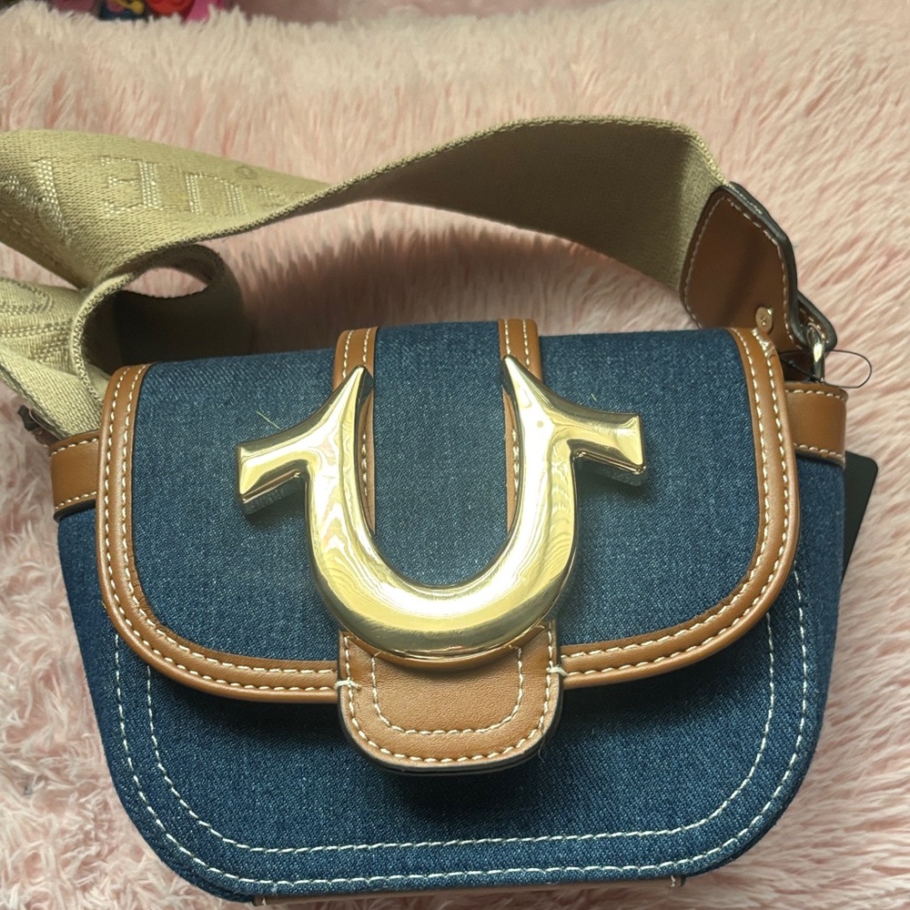 Denim and Tan Crossbody Bag